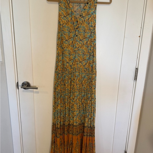Spell Maxi Dress in Tan and Light Blue Floral Print - Picture 3 of 3